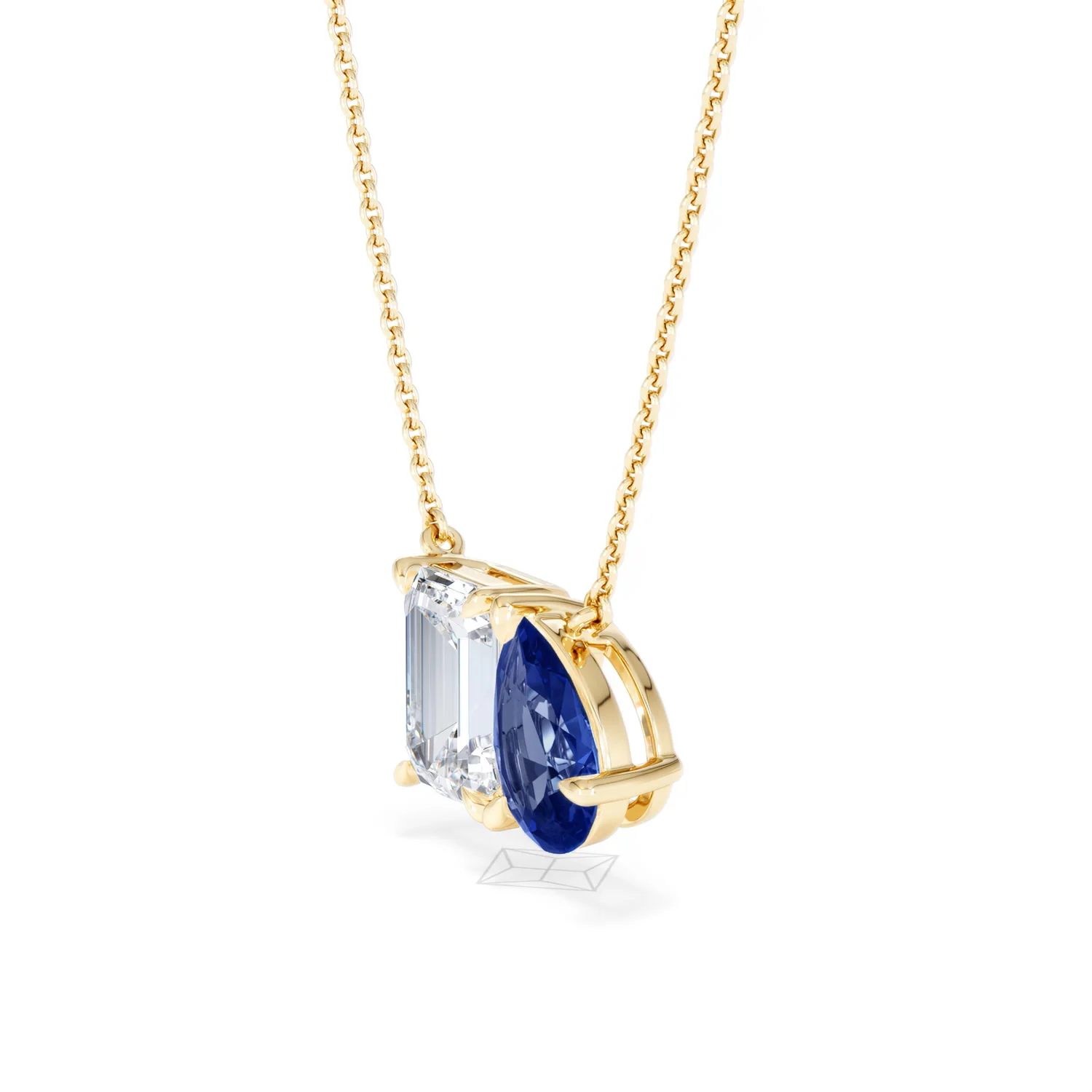 Toi Et Moi 1.50ct Emerald Cut Lab Diamond and 1.30ct Pear Lab Sapphire Necklace in 18K Yellow Gold - Image 76