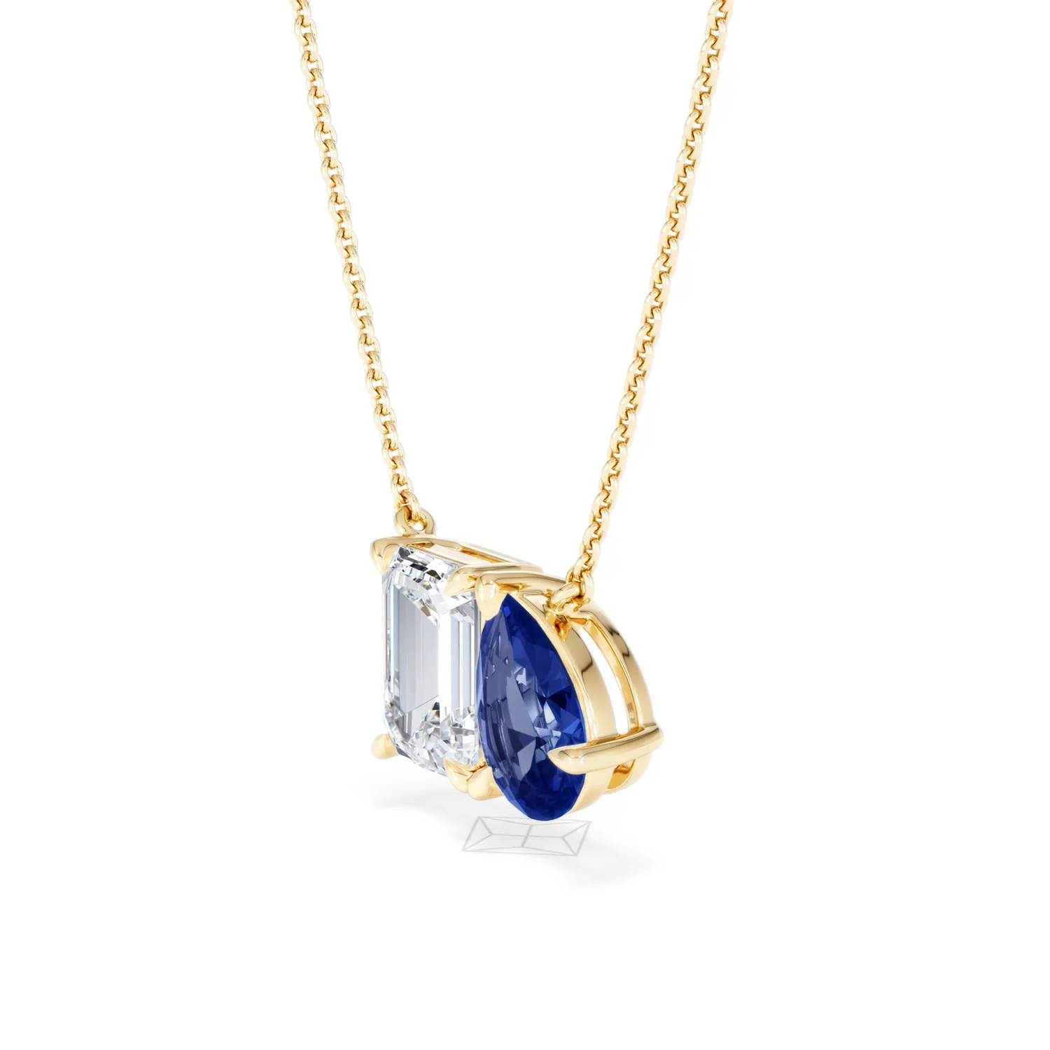 Toi Et Moi 1.50ct Emerald Cut Lab Diamond and 1.30ct Pear Lab Sapphire Necklace in 18K Yellow Gold - Image 77