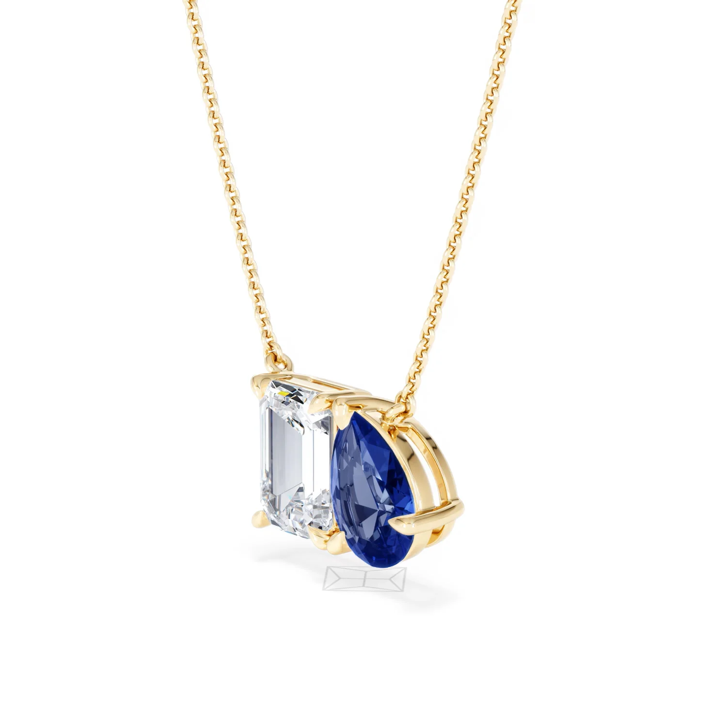 Toi Et Moi 1.50ct Emerald Cut Lab Diamond and 1.30ct Pear Lab Sapphire Necklace in 18K Yellow Gold - Image 78