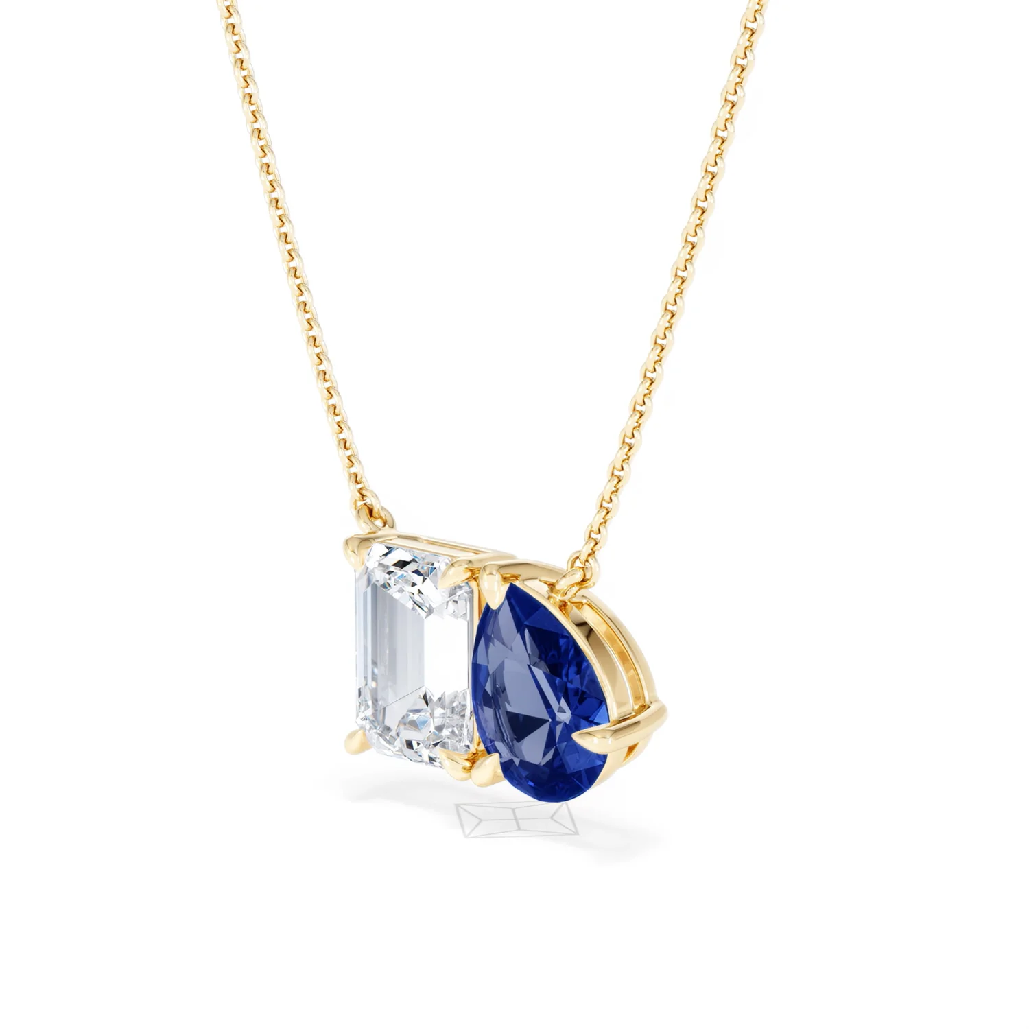 Toi Et Moi 1.50ct Emerald Cut Lab Diamond and 1.30ct Pear Lab Sapphire Necklace in 18K Yellow Gold - Image 80
