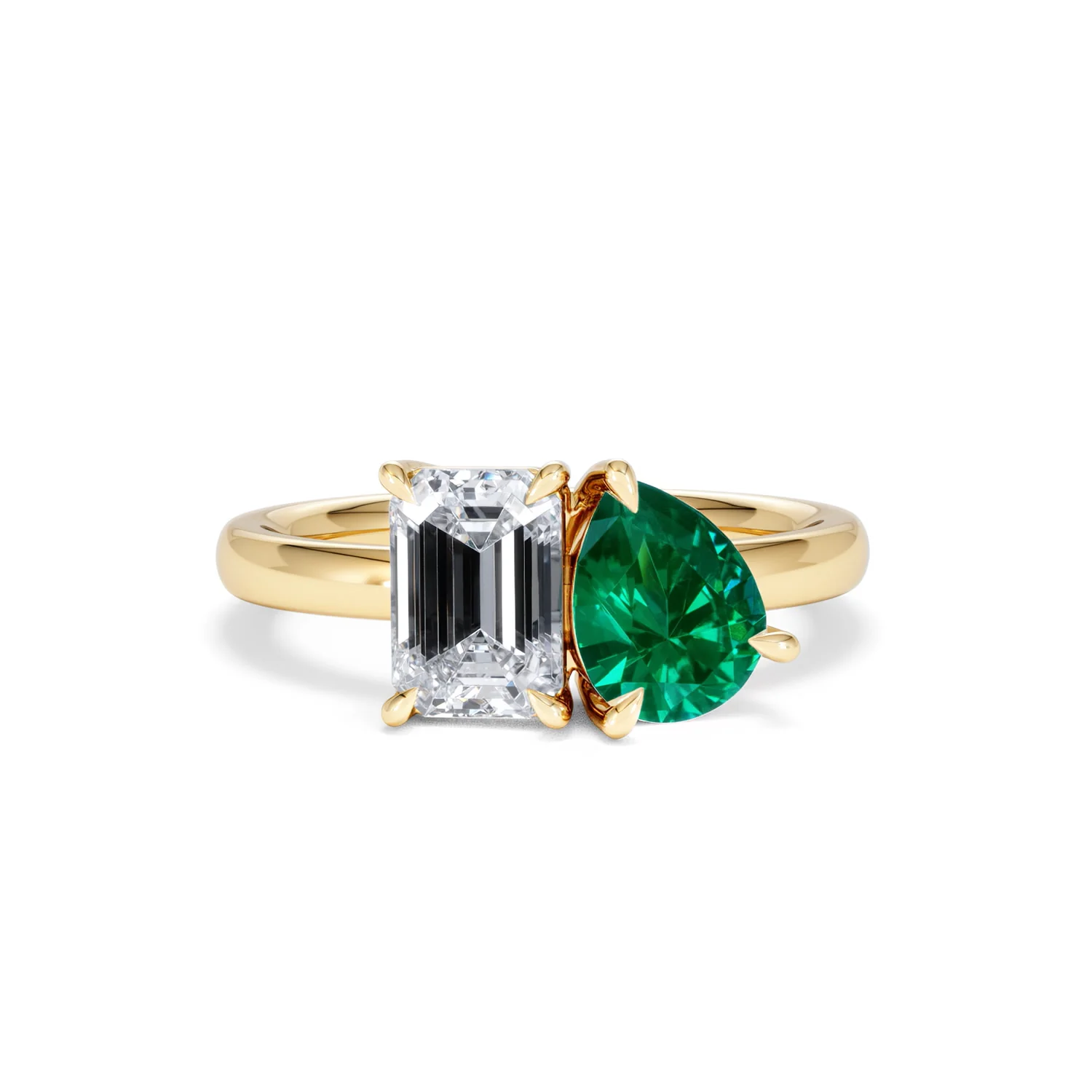 Toi Et Moi 1.50ct Emerald Cut Lab Diamond and 1.50ct Pear Lab Emerald Engagement Ring in 18K Yellow Gold - Image 10