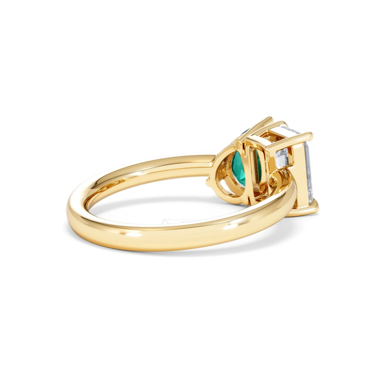 Toi Et Moi 1.50ct Emerald Cut Lab Diamond and 1.50ct Pear Lab Emerald Engagement Ring in 18K Yellow Gold - Image 38