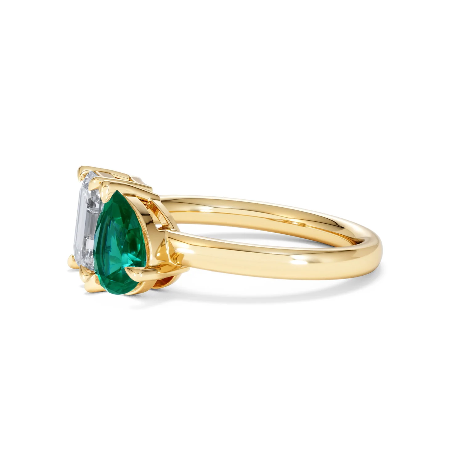 Toi Et Moi 1.50ct Emerald Cut Lab Diamond and 1.50ct Pear Lab Emerald Engagement Ring in 18K Yellow Gold - Image 75