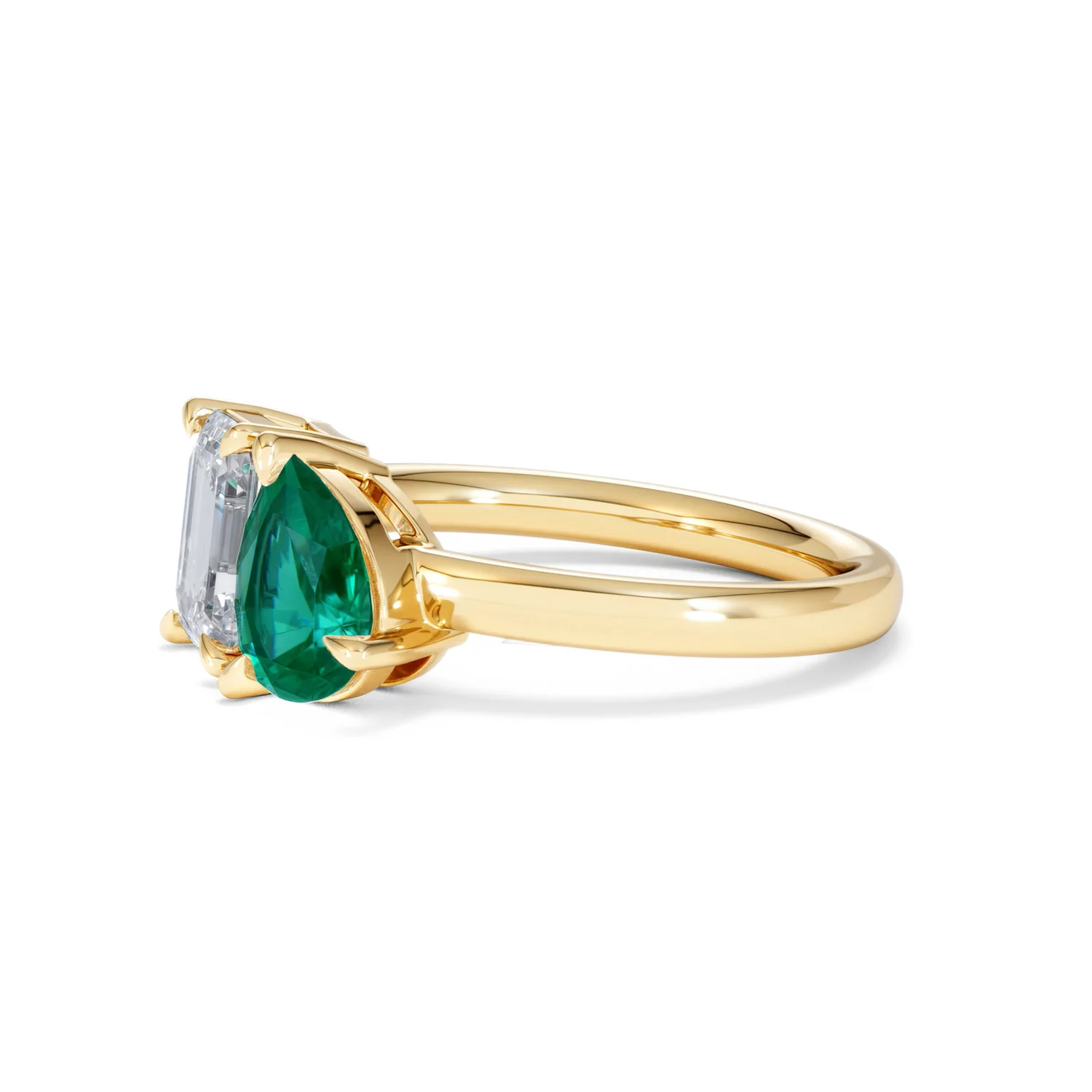 Toi Et Moi 1.50ct Emerald Cut Lab Diamond and 1.50ct Pear Lab Emerald Engagement Ring in 18K Yellow Gold - Image 76