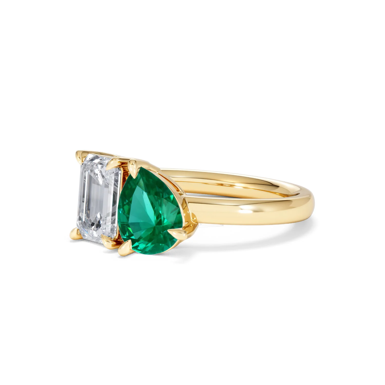 Toi Et Moi 1.50ct Emerald Cut Lab Diamond and 1.50ct Pear Lab Emerald Engagement Ring in 18K Yellow Gold - Image 81