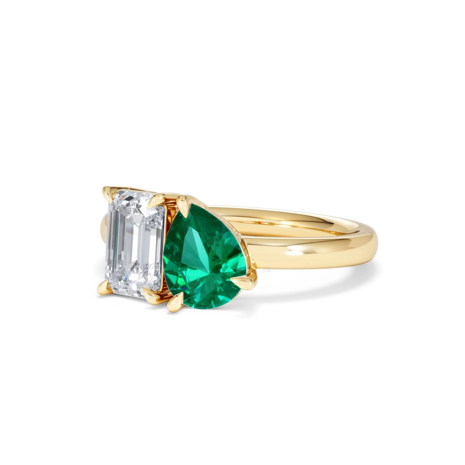 Toi Et Moi 1.50ct Emerald Cut Lab Diamond and 1.50ct Pear Lab Emerald Engagement Ring in 18K Yellow Gold - Image 83