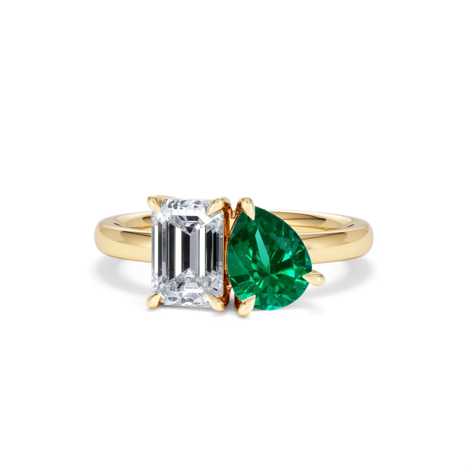 Toi Et Moi 1.50ct Emerald Cut Lab Diamond and 1.50ct Pear Lab Emerald Engagement Ring in 18K Yellow Gold - Image 88