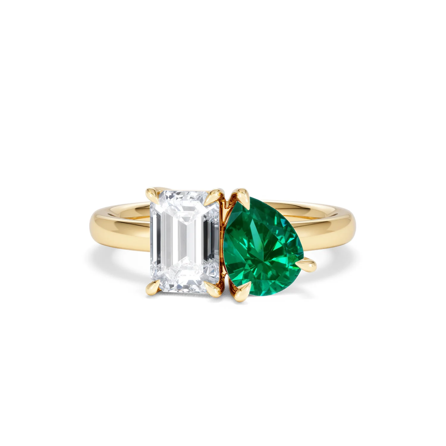 Toi Et Moi 1.50ct Emerald Cut Lab Diamond and 1.50ct Pear Lab Emerald Engagement Ring in 18K Yellow Gold - Image 9