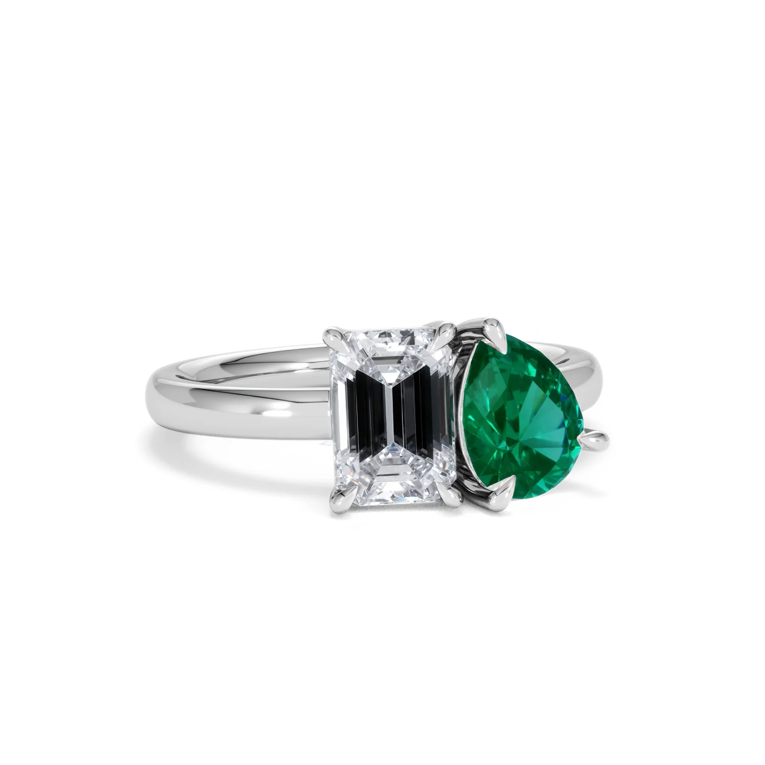 Toi Et Moi 1.50ct Emerald Cut Lab Diamond and 1.50ct Pear Lab Emerald Engagement Ring in Platinum - Image 13