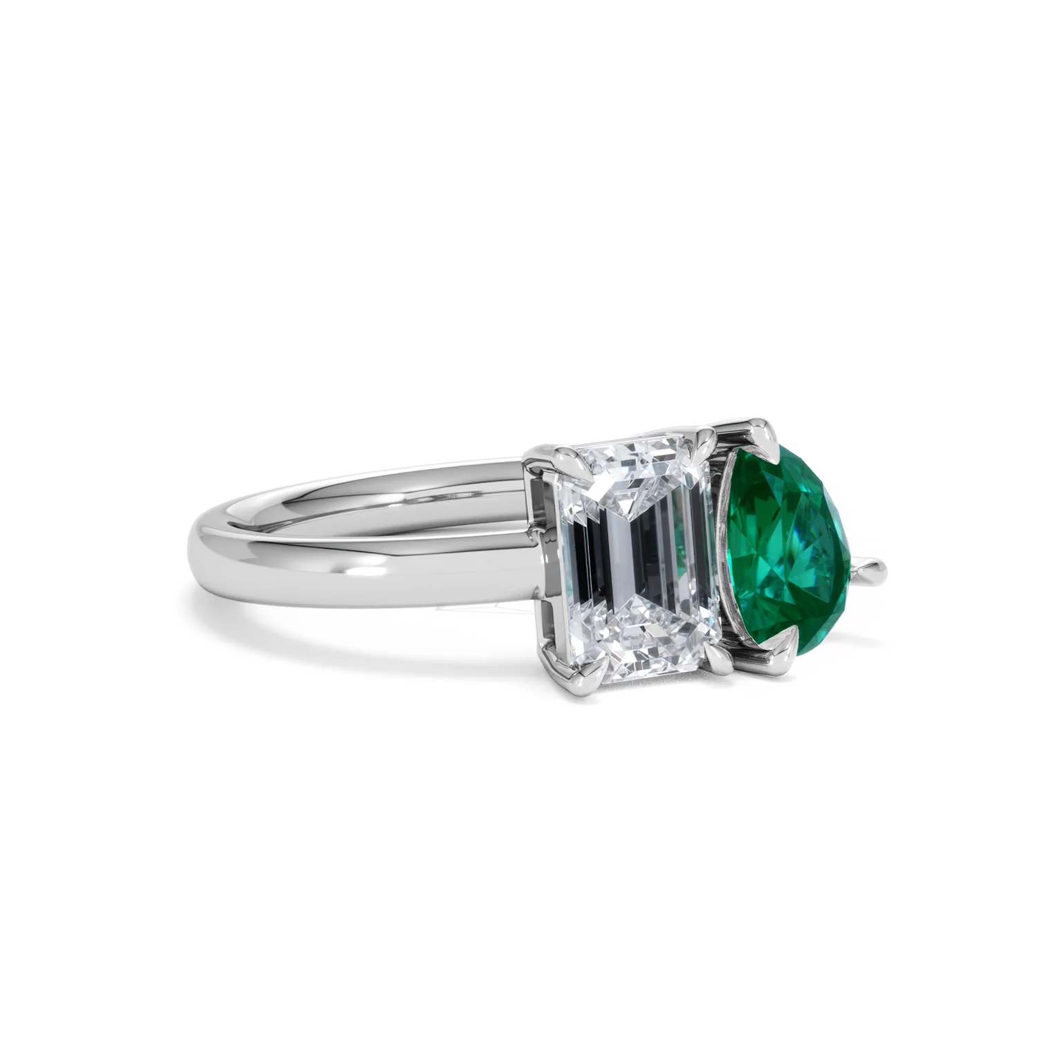 Toi Et Moi 1.50ct Emerald Cut Lab Diamond and 1.50ct Pear Lab Emerald Engagement Ring in Platinum - Image 17