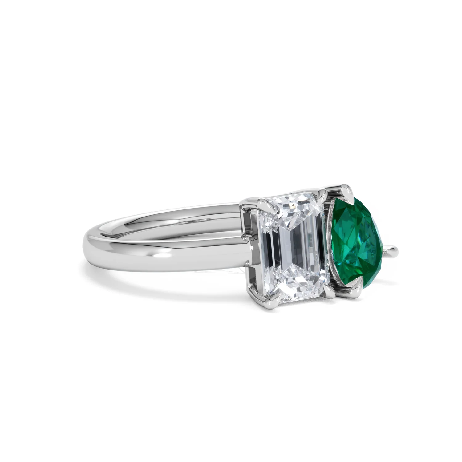 Toi Et Moi 1.50ct Emerald Cut Lab Diamond and 1.50ct Pear Lab Emerald Engagement Ring in Platinum - Image 18