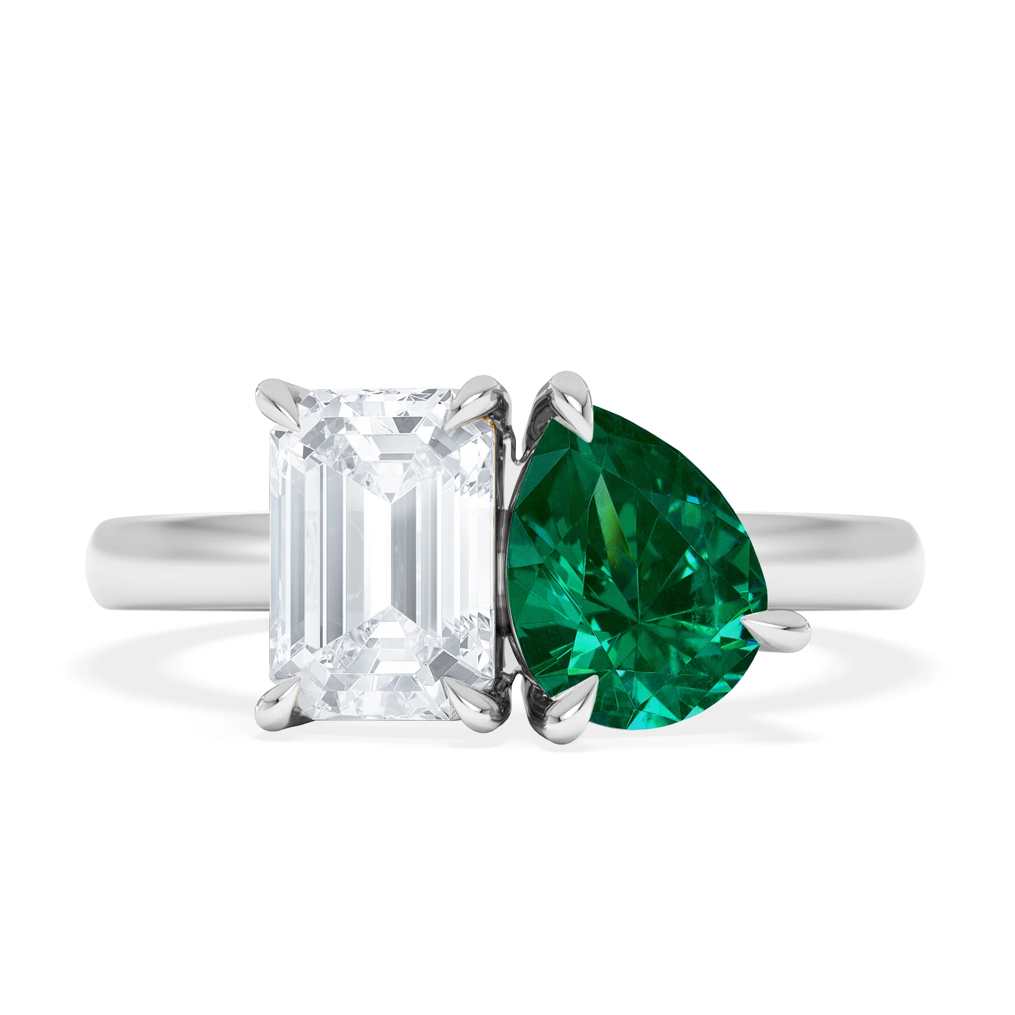 Toi Et Moi 1.50ct Emerald Cut Lab Diamond and 1.50ct Pear Lab Emerald Engagement Ring in Platinum - Image 7