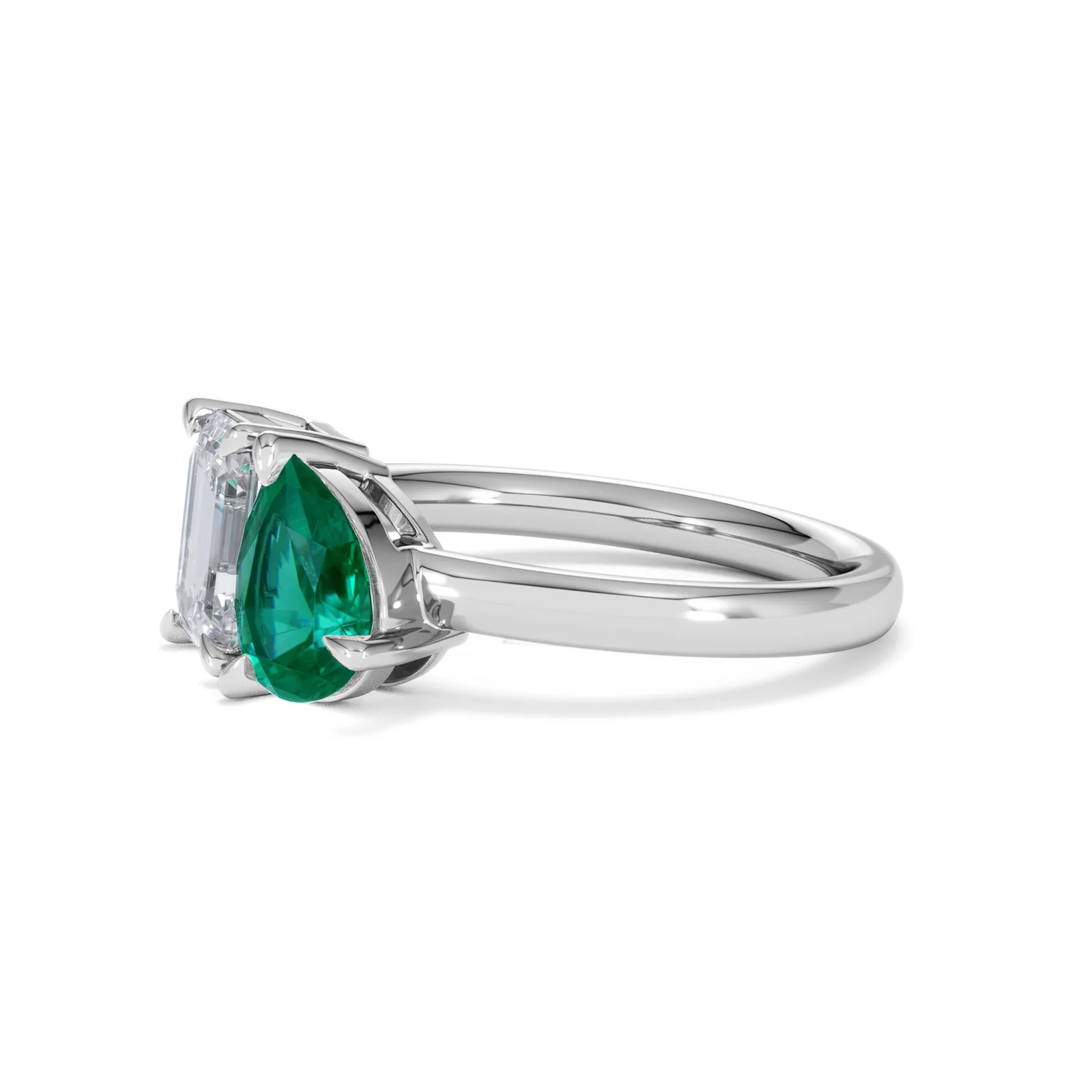 Toi Et Moi 1.50ct Emerald Cut Lab Diamond and 1.50ct Pear Lab Emerald Engagement Ring in Platinum - Image 76