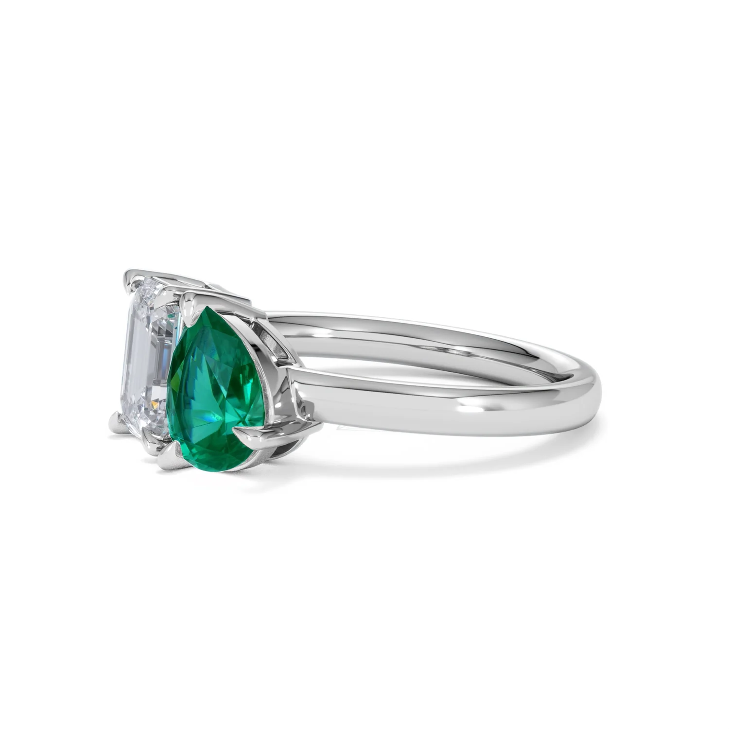 Toi Et Moi 1.50ct Emerald Cut Lab Diamond and 1.50ct Pear Lab Emerald Engagement Ring in Platinum - Image 77