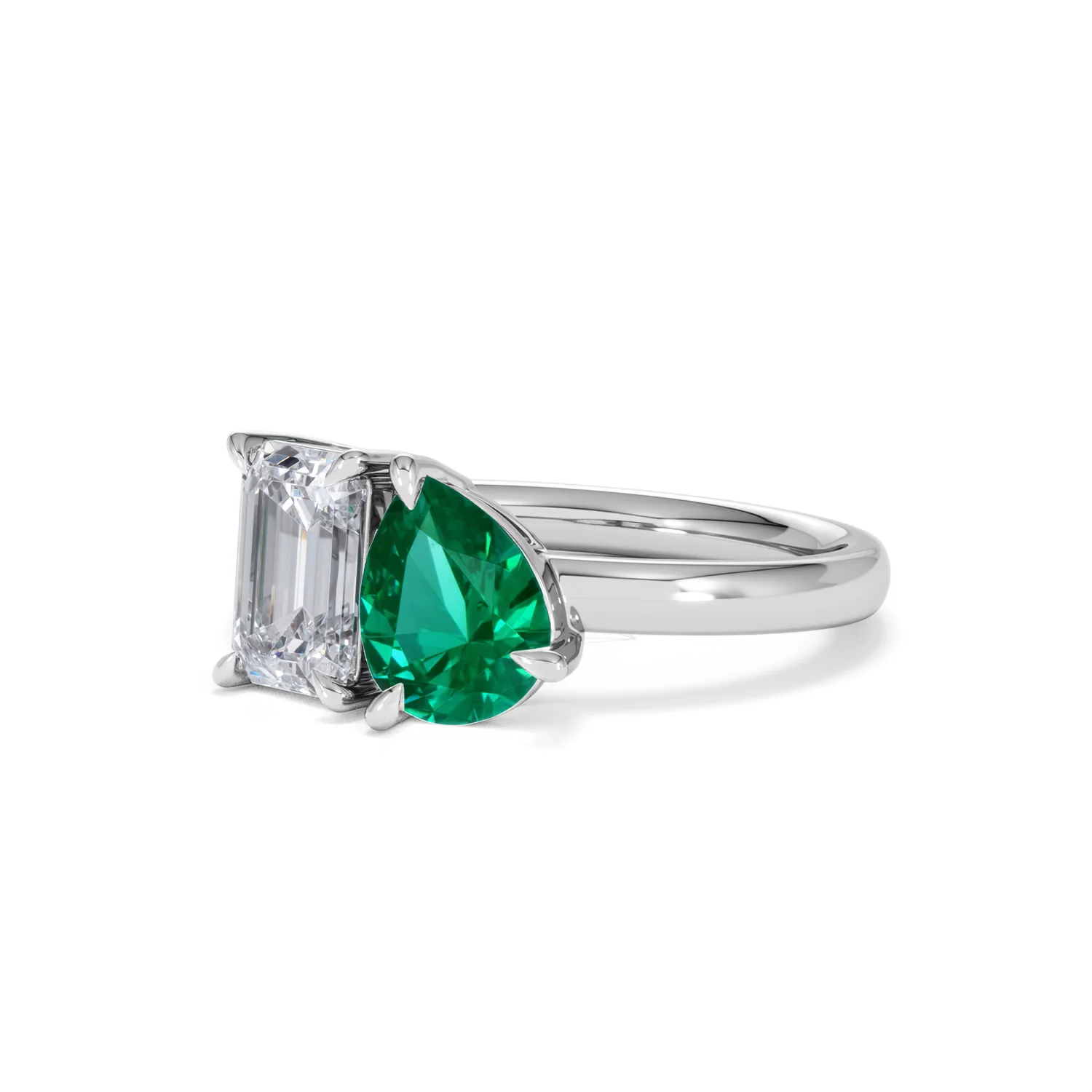 Toi Et Moi 1.50ct Emerald Cut Lab Diamond and 1.50ct Pear Lab Emerald Engagement Ring in Platinum - Image 82