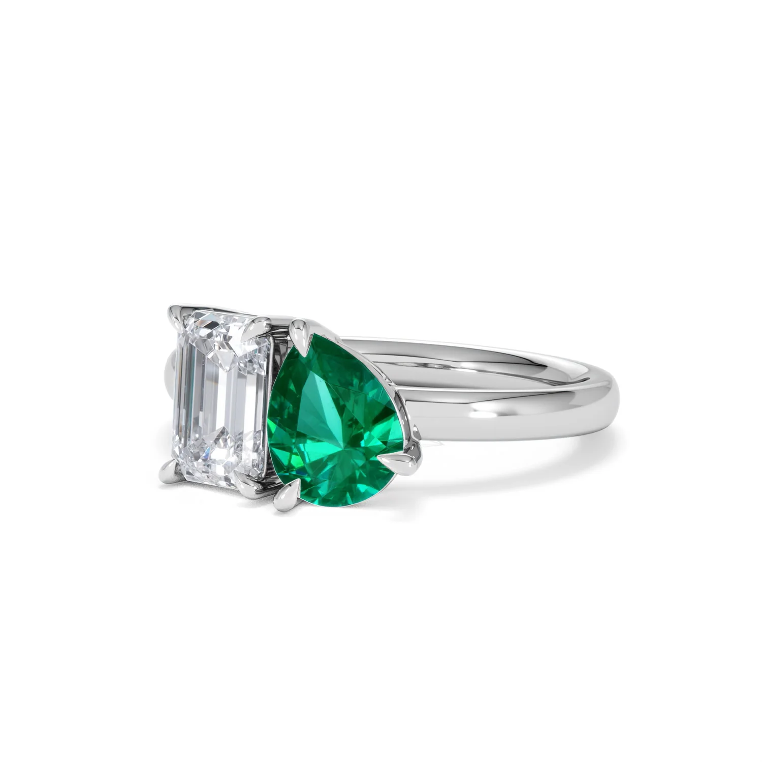 Toi Et Moi 1.50ct Emerald Cut Lab Diamond and 1.50ct Pear Lab Emerald Engagement Ring in Platinum - Image 83