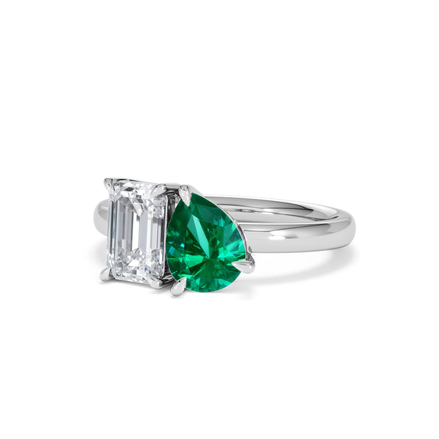 Toi Et Moi 1.50ct Emerald Cut Lab Diamond and 1.50ct Pear Lab Emerald Engagement Ring in Platinum - Image 84