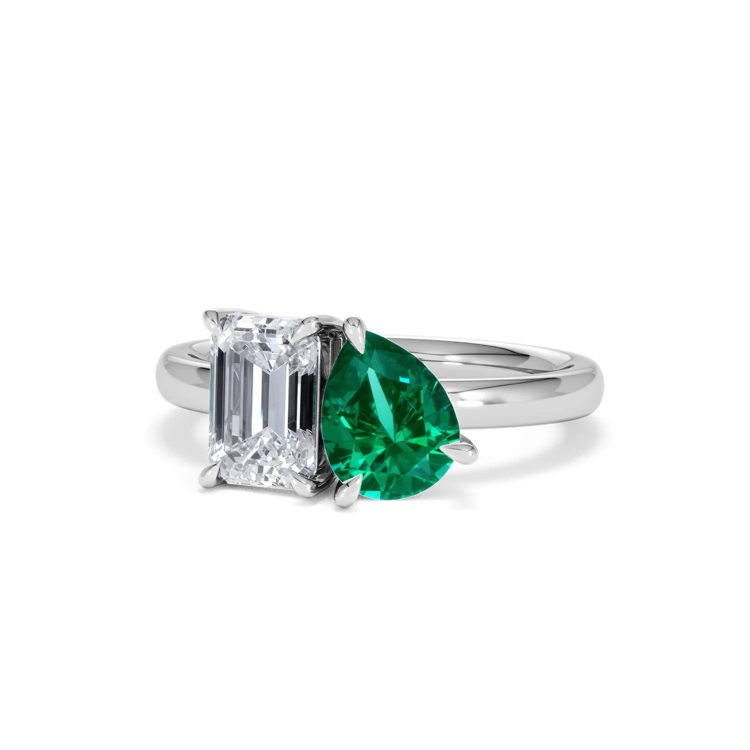 Toi Et Moi 1.50ct Emerald Cut Lab Diamond and 1.50ct Pear Lab Emerald Engagement Ring in Platinum - Image 86