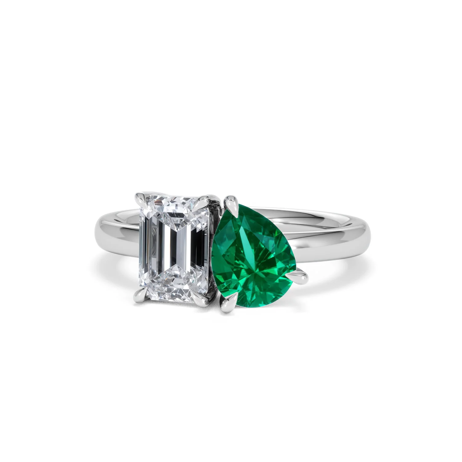 Toi Et Moi 1.50ct Emerald Cut Lab Diamond and 1.50ct Pear Lab Emerald Engagement Ring in Platinum - Image 87
