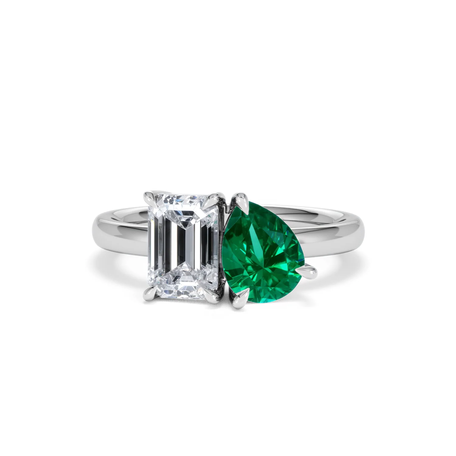 Toi Et Moi 1.50ct Emerald Cut Lab Diamond and 1.50ct Pear Lab Emerald Engagement Ring in Platinum - Image 88