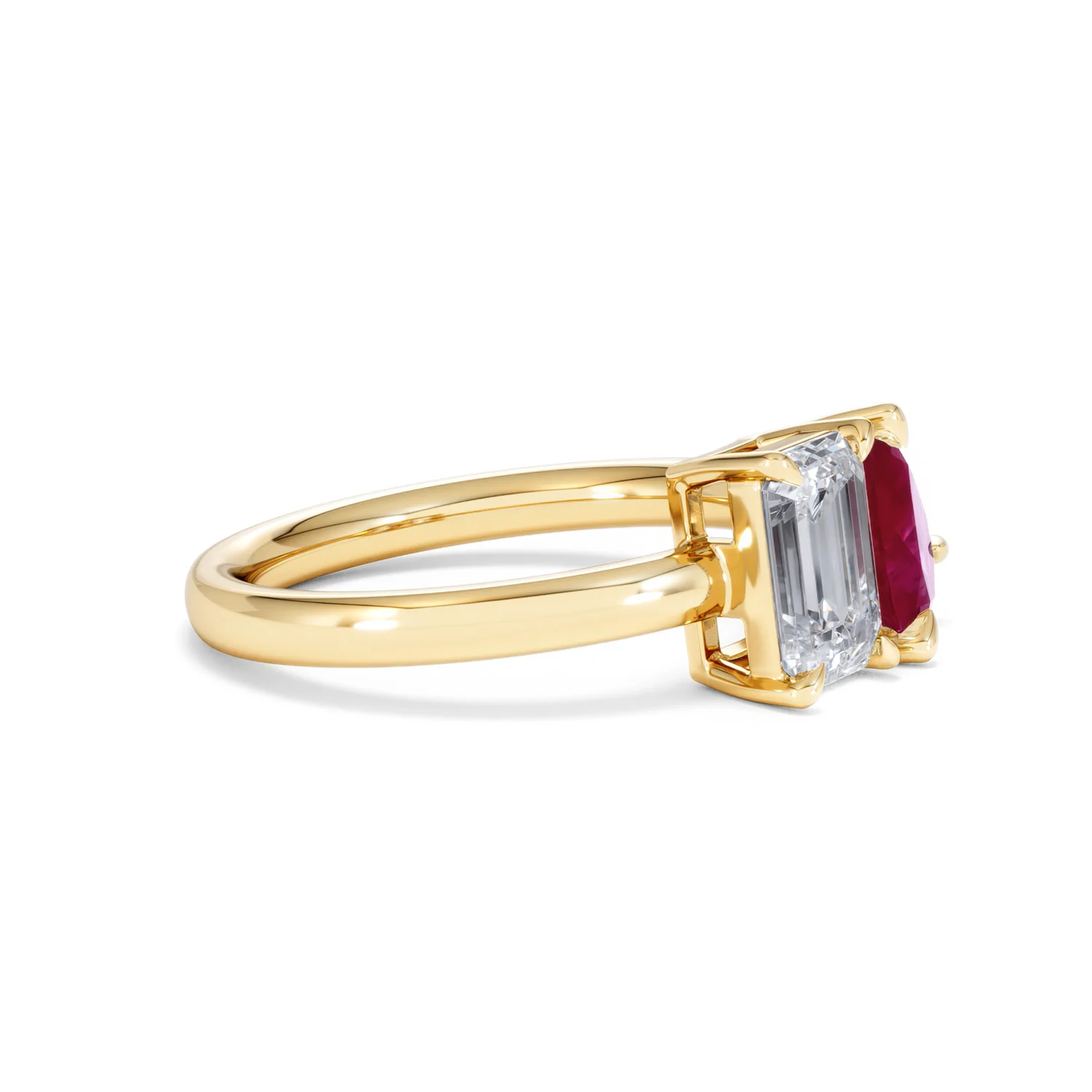 Toi Et Moi 1.50ct Emerald Cut Lab Diamond and 1.50ct Pear Lab Ruby Engagement Ring in 18K Yellow Gold - Image 24