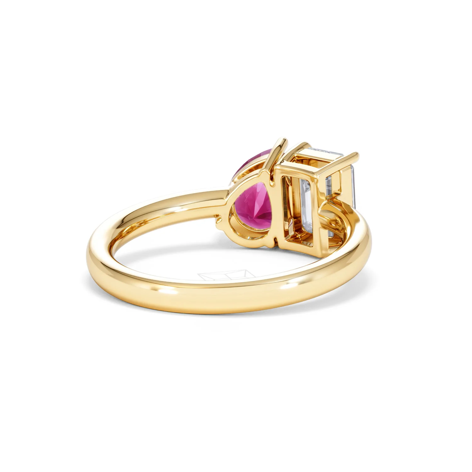 Toi Et Moi 1.50ct Emerald Cut Lab Diamond and 1.50ct Pear Lab Ruby Engagement Ring in 18K Yellow Gold - Image 43