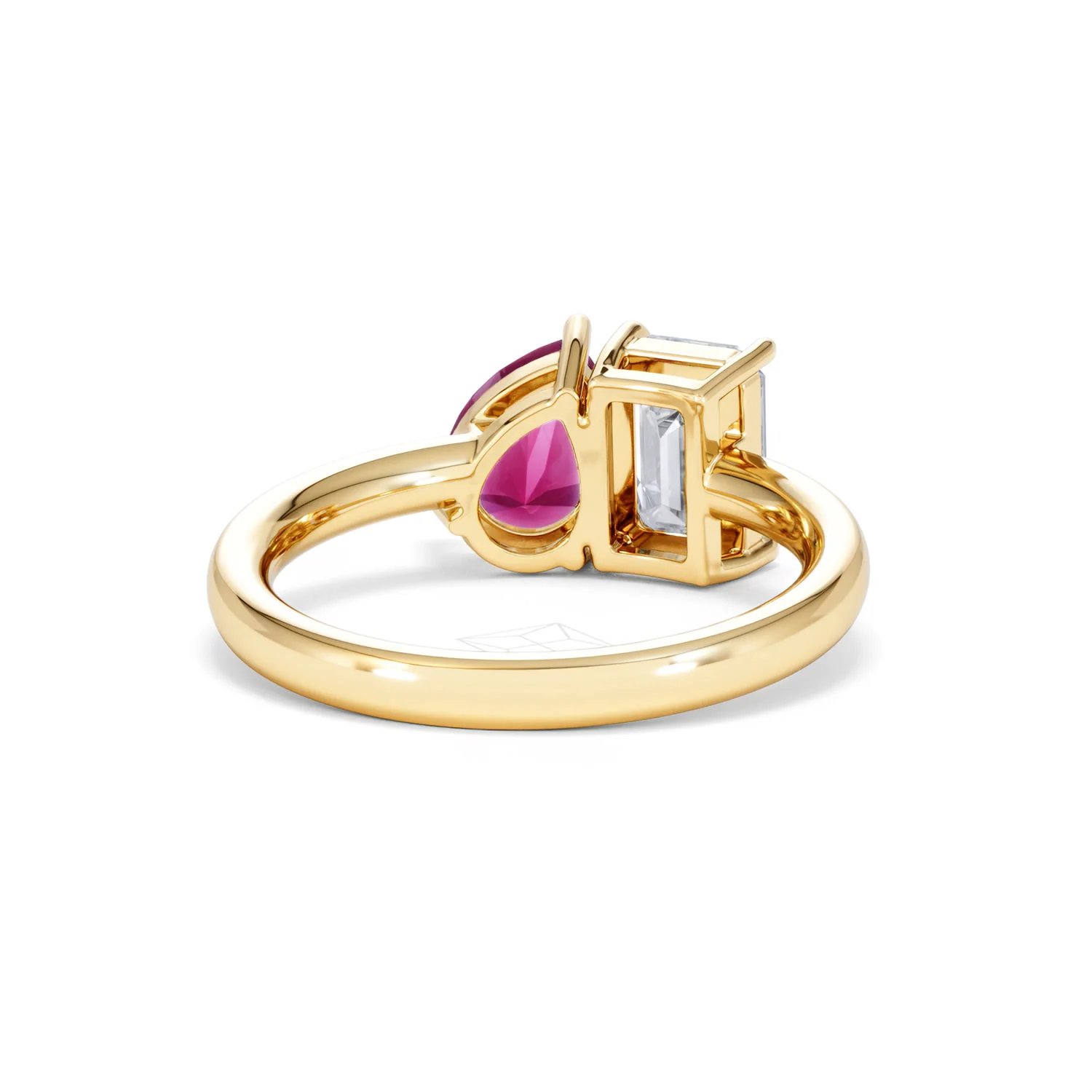 Toi Et Moi 1.50ct Emerald Cut Lab Diamond and 1.50ct Pear Lab Ruby Engagement Ring in 18K Yellow Gold - Image 46