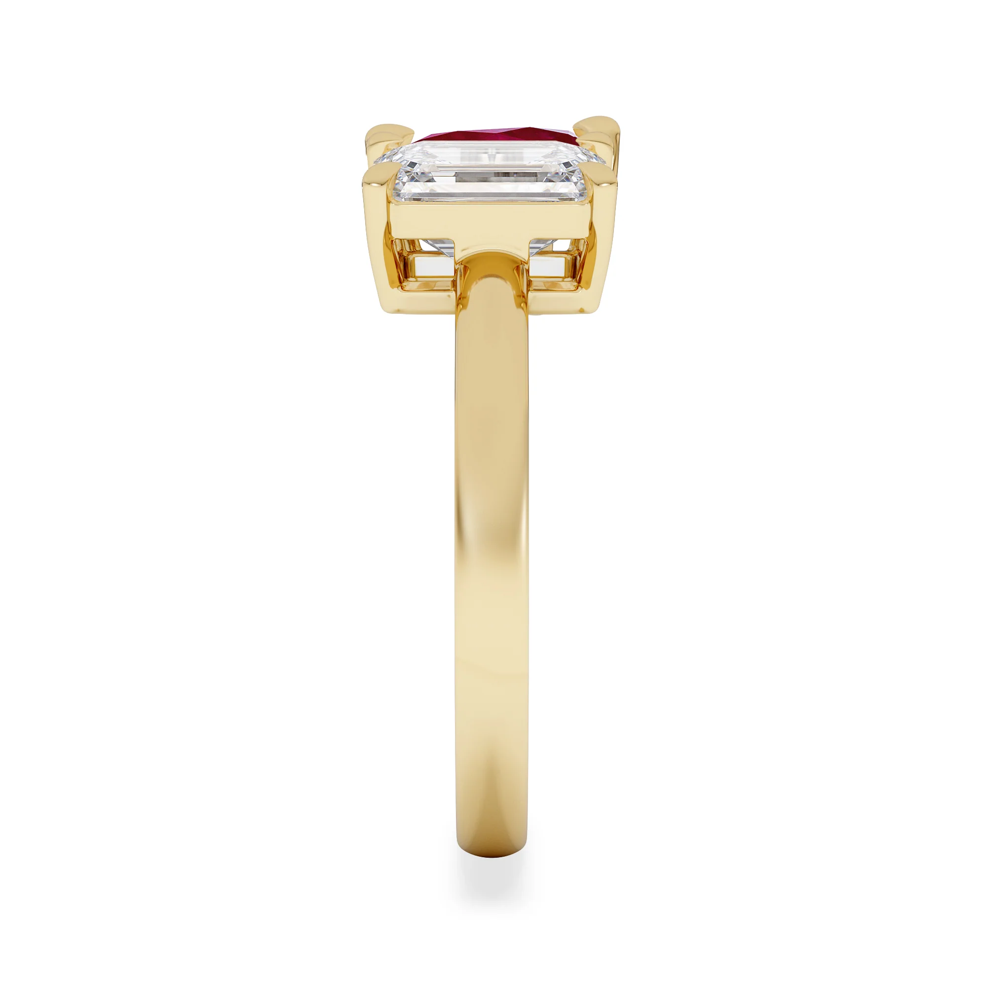 Toi Et Moi 1.50ct Emerald Cut Lab Diamond and 1.50ct Pear Lab Ruby Engagement Ring in 18K Yellow Gold - Image 5