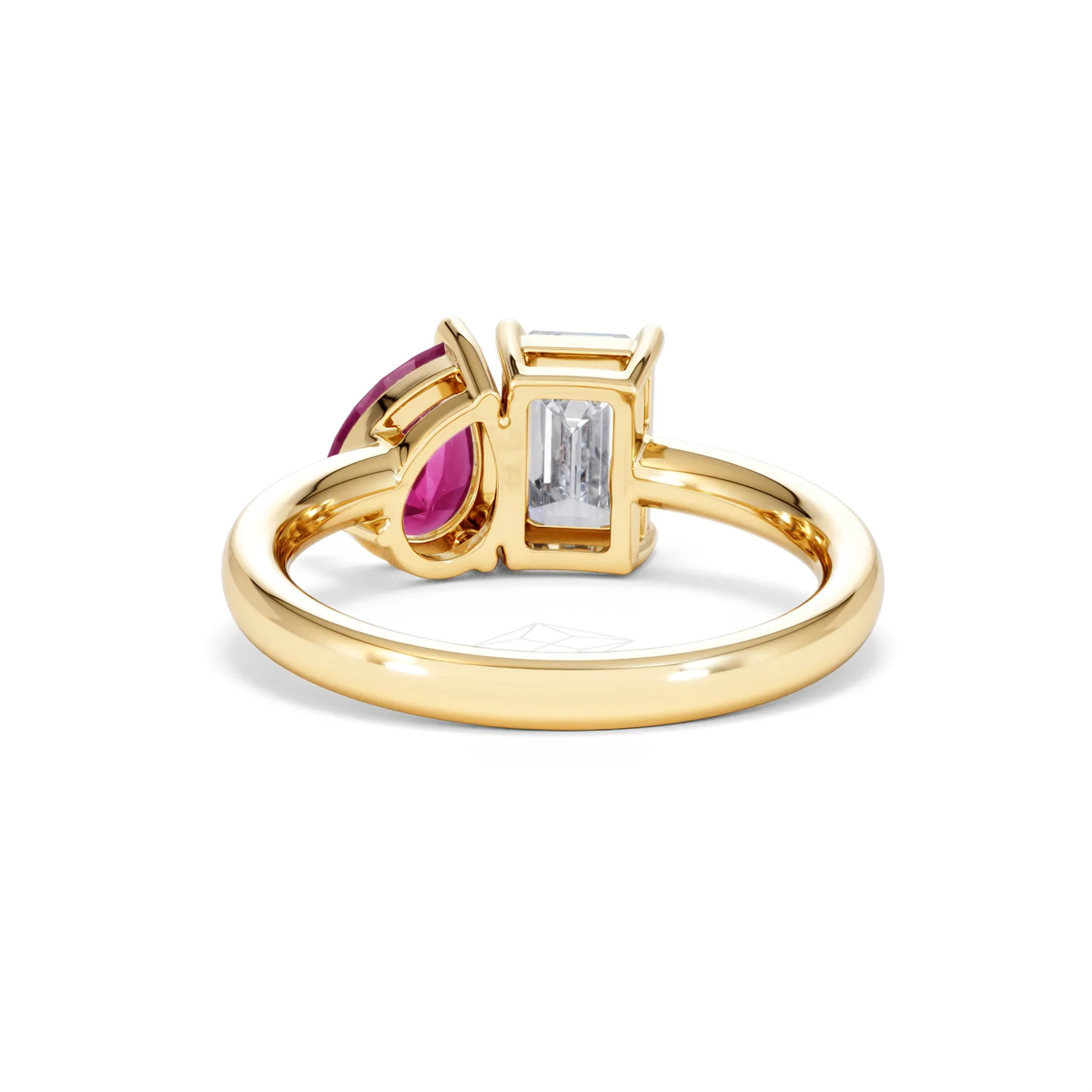 Toi Et Moi 1.50ct Emerald Cut Lab Diamond and 1.50ct Pear Lab Ruby Engagement Ring in 18K Yellow Gold - Image 51
