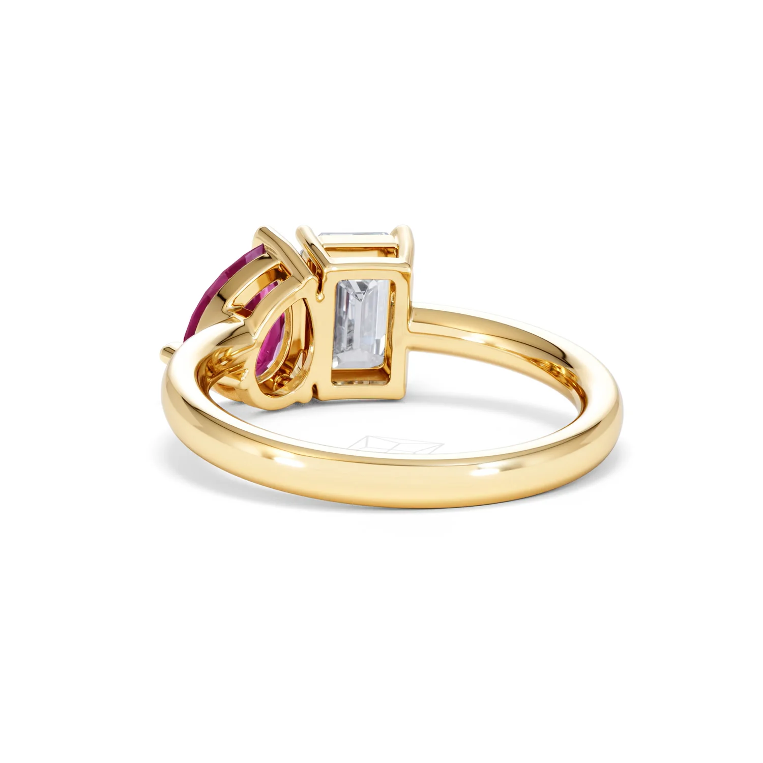 Toi Et Moi 1.50ct Emerald Cut Lab Diamond and 1.50ct Pear Lab Ruby Engagement Ring in 18K Yellow Gold - Image 54