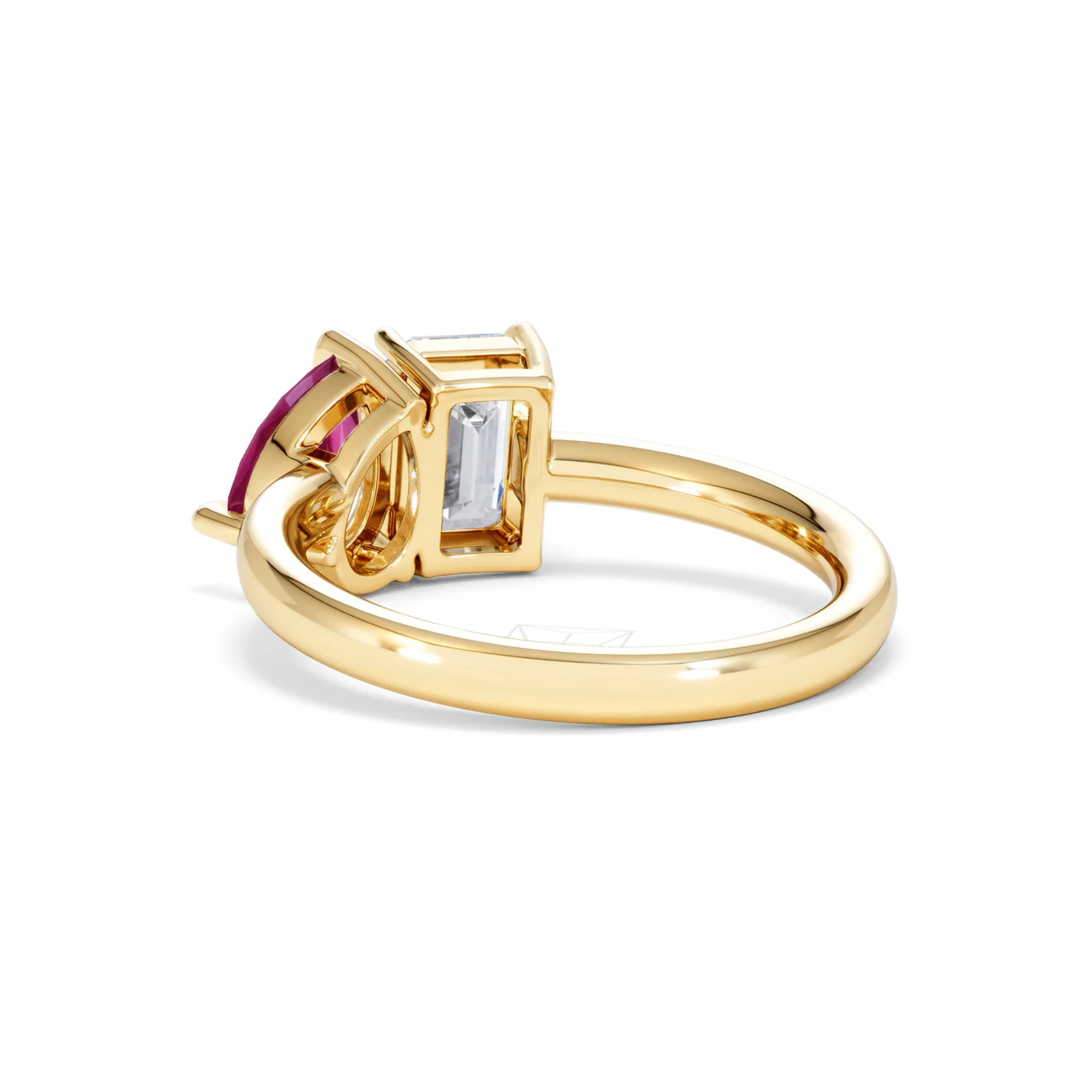 Toi Et Moi 1.50ct Emerald Cut Lab Diamond and 1.50ct Pear Lab Ruby Engagement Ring in 18K Yellow Gold - Image 56