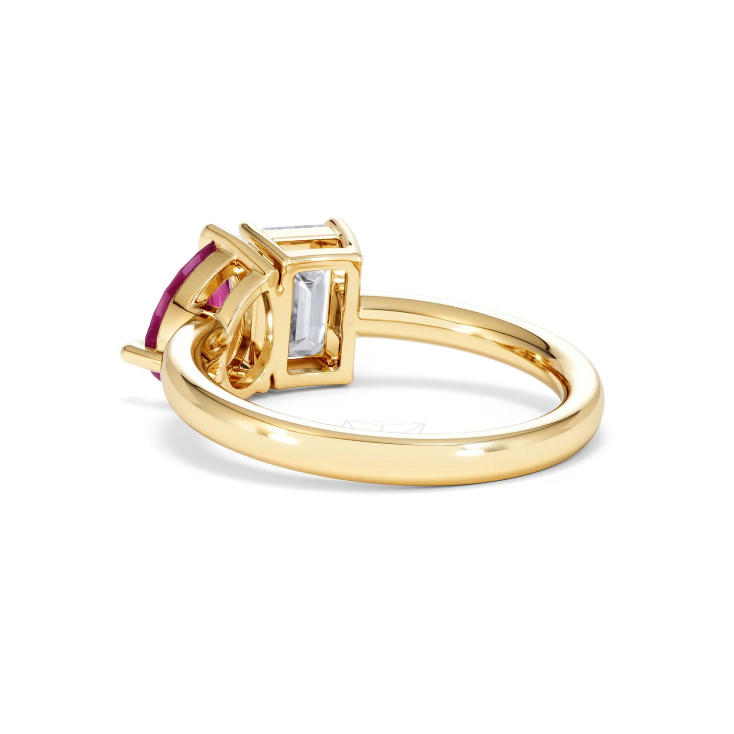 Toi Et Moi 1.50ct Emerald Cut Lab Diamond and 1.50ct Pear Lab Ruby Engagement Ring in 18K Yellow Gold - Image 57