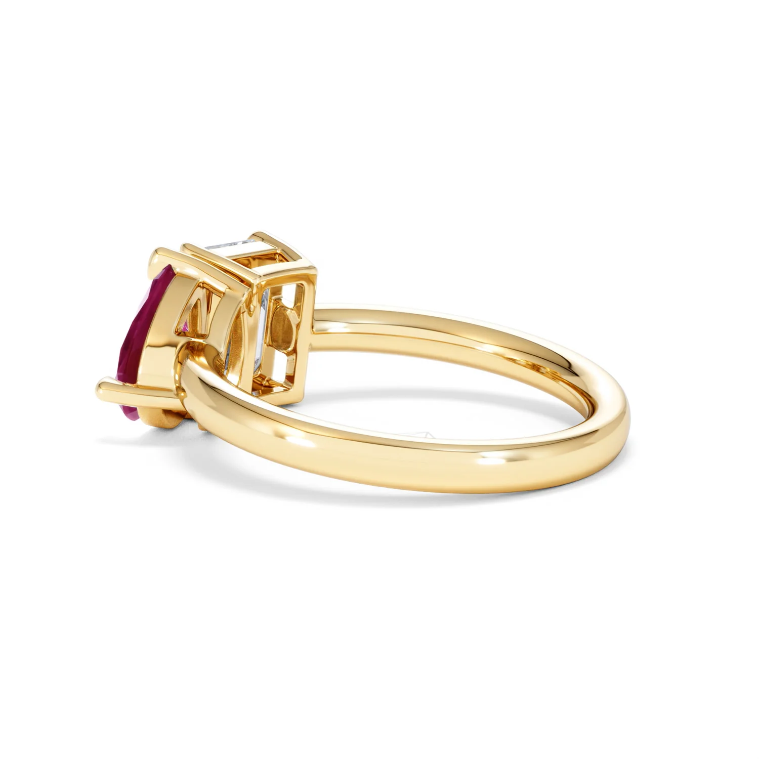 Toi Et Moi 1.50ct Emerald Cut Lab Diamond and 1.50ct Pear Lab Ruby Engagement Ring in 18K Yellow Gold - Image 62