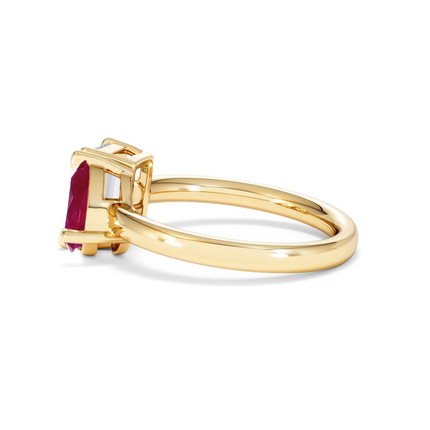 Toi Et Moi 1.50ct Emerald Cut Lab Diamond and 1.50ct Pear Lab Ruby Engagement Ring in 18K Yellow Gold - Image 67