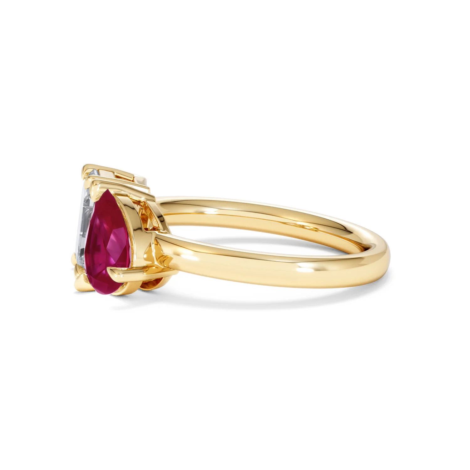 Toi Et Moi 1.50ct Emerald Cut Lab Diamond and 1.50ct Pear Lab Ruby Engagement Ring in 18K Yellow Gold - Image 73