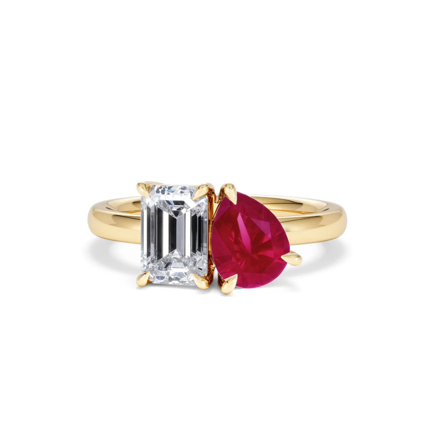 Toi Et Moi 1.50ct Emerald Cut Lab Diamond and 1.50ct Pear Lab Ruby Engagement Ring in 18K Yellow Gold - Image 88