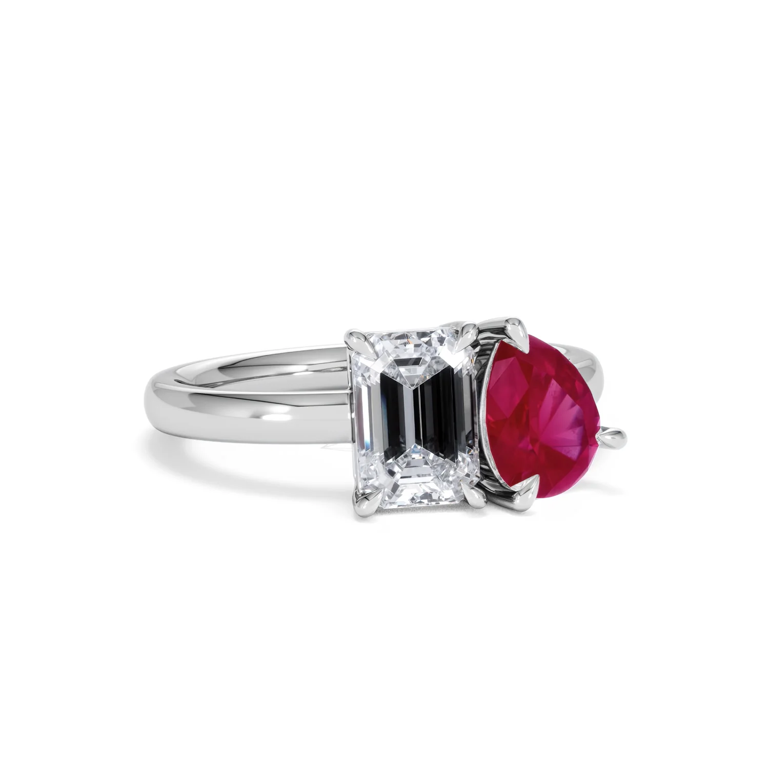 Toi Et Moi 1.50ct Emerald Cut Lab Diamond and 1.50ct Pear Lab Ruby Engagement Ring in Platinum - Image 14