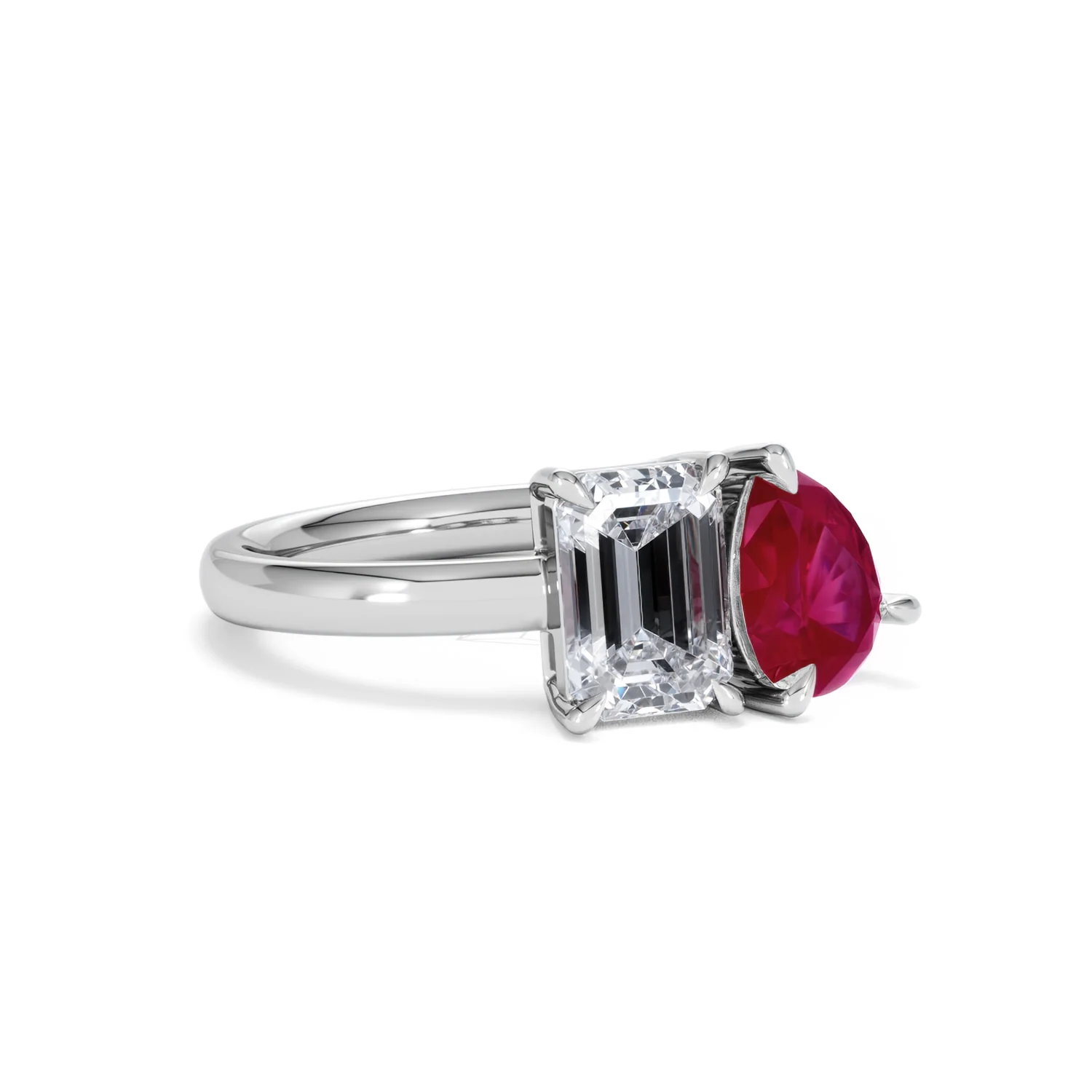 Toi Et Moi 1.50ct Emerald Cut Lab Diamond and 1.50ct Pear Lab Ruby Engagement Ring in Platinum - Image 16