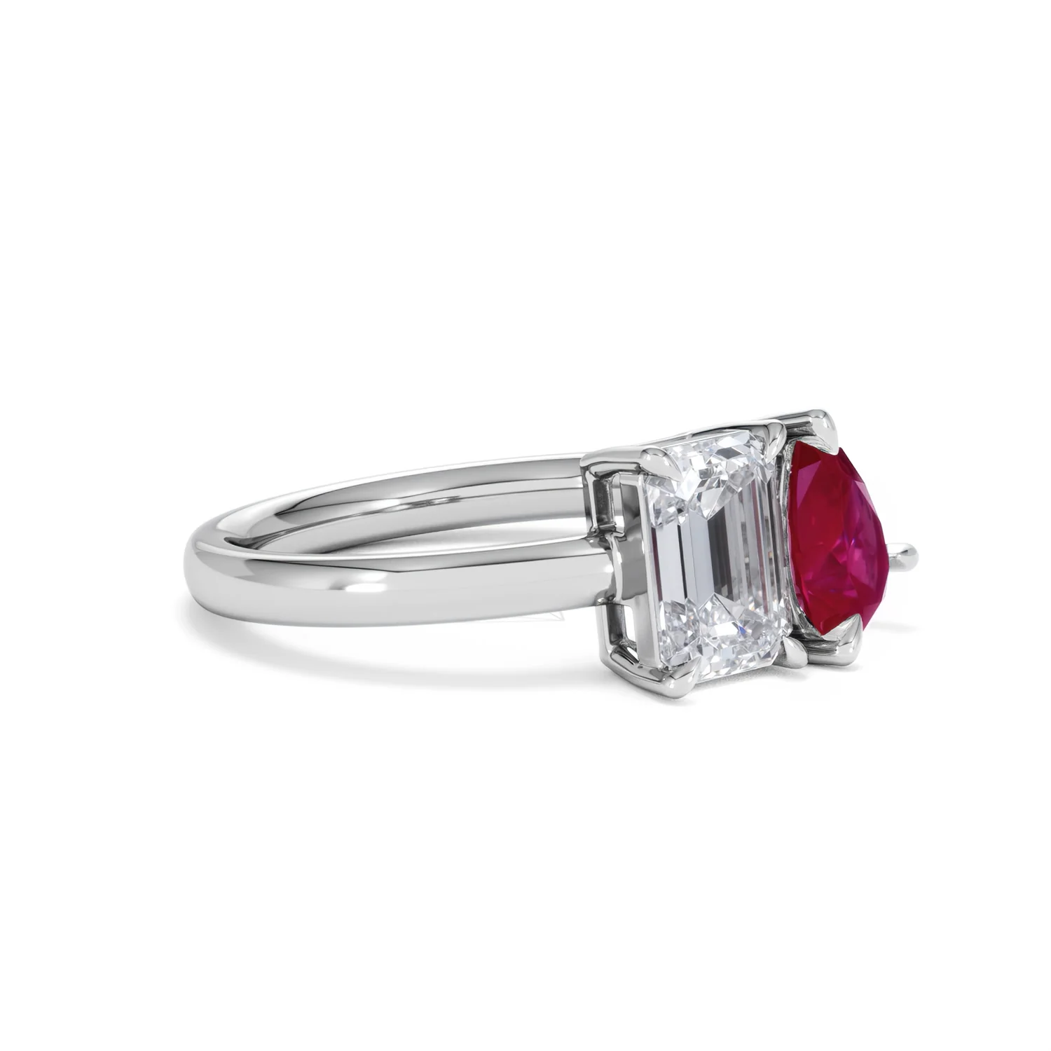 Toi Et Moi 1.50ct Emerald Cut Lab Diamond and 1.50ct Pear Lab Ruby Engagement Ring in Platinum - Image 20