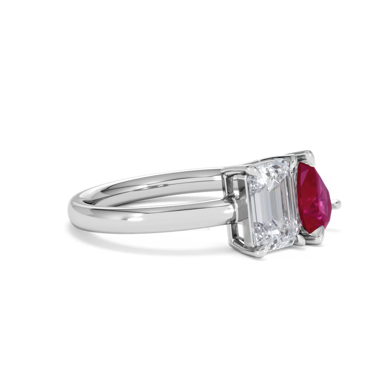 Toi Et Moi 1.50ct Emerald Cut Lab Diamond and 1.50ct Pear Lab Ruby Engagement Ring in Platinum - Image 21