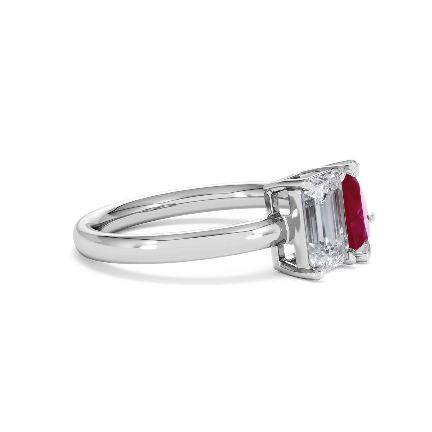 Toi Et Moi 1.50ct Emerald Cut Lab Diamond and 1.50ct Pear Lab Ruby Engagement Ring in Platinum - Image 24