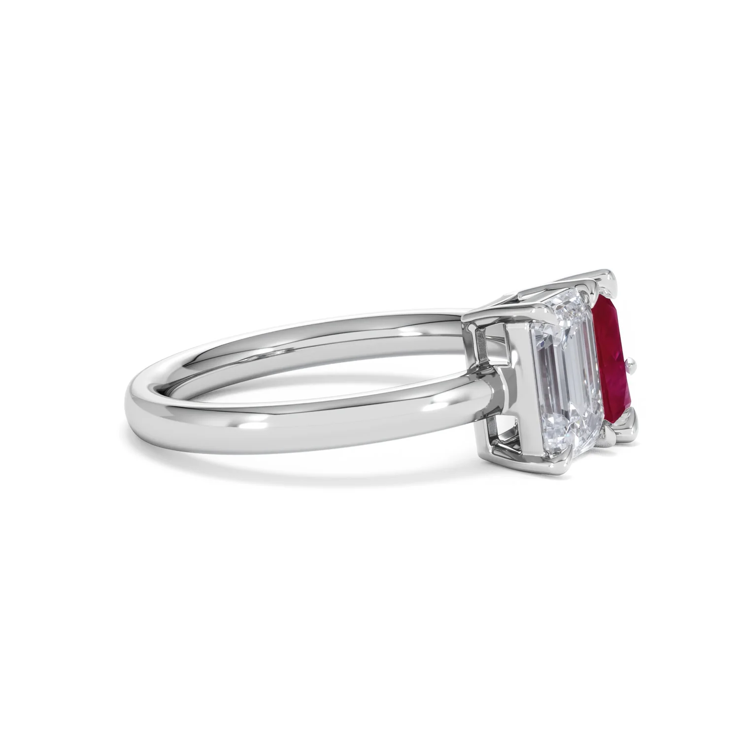 Toi Et Moi 1.50ct Emerald Cut Lab Diamond and 1.50ct Pear Lab Ruby Engagement Ring in Platinum - Image 25