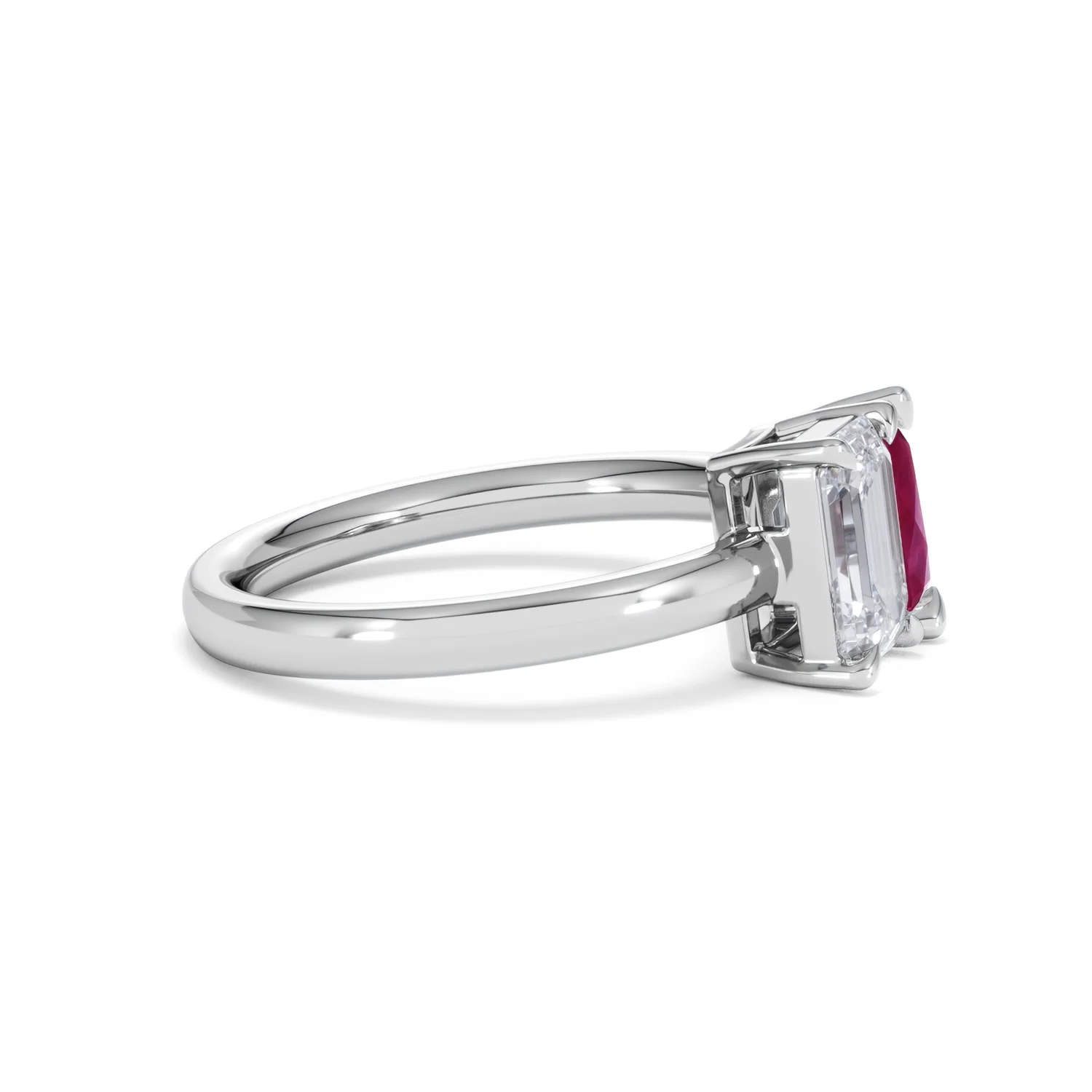 Toi Et Moi 1.50ct Emerald Cut Lab Diamond and 1.50ct Pear Lab Ruby Engagement Ring in Platinum - Image 27