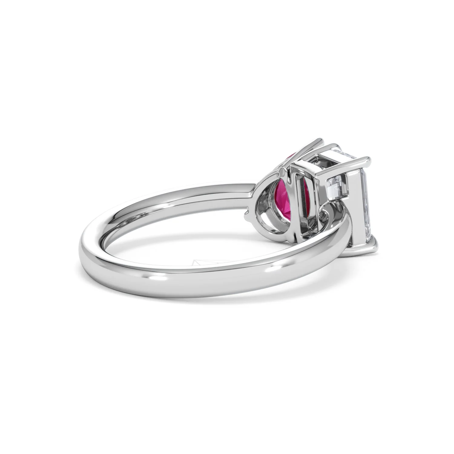 Toi Et Moi 1.50ct Emerald Cut Lab Diamond and 1.50ct Pear Lab Ruby Engagement Ring in Platinum - Image 38