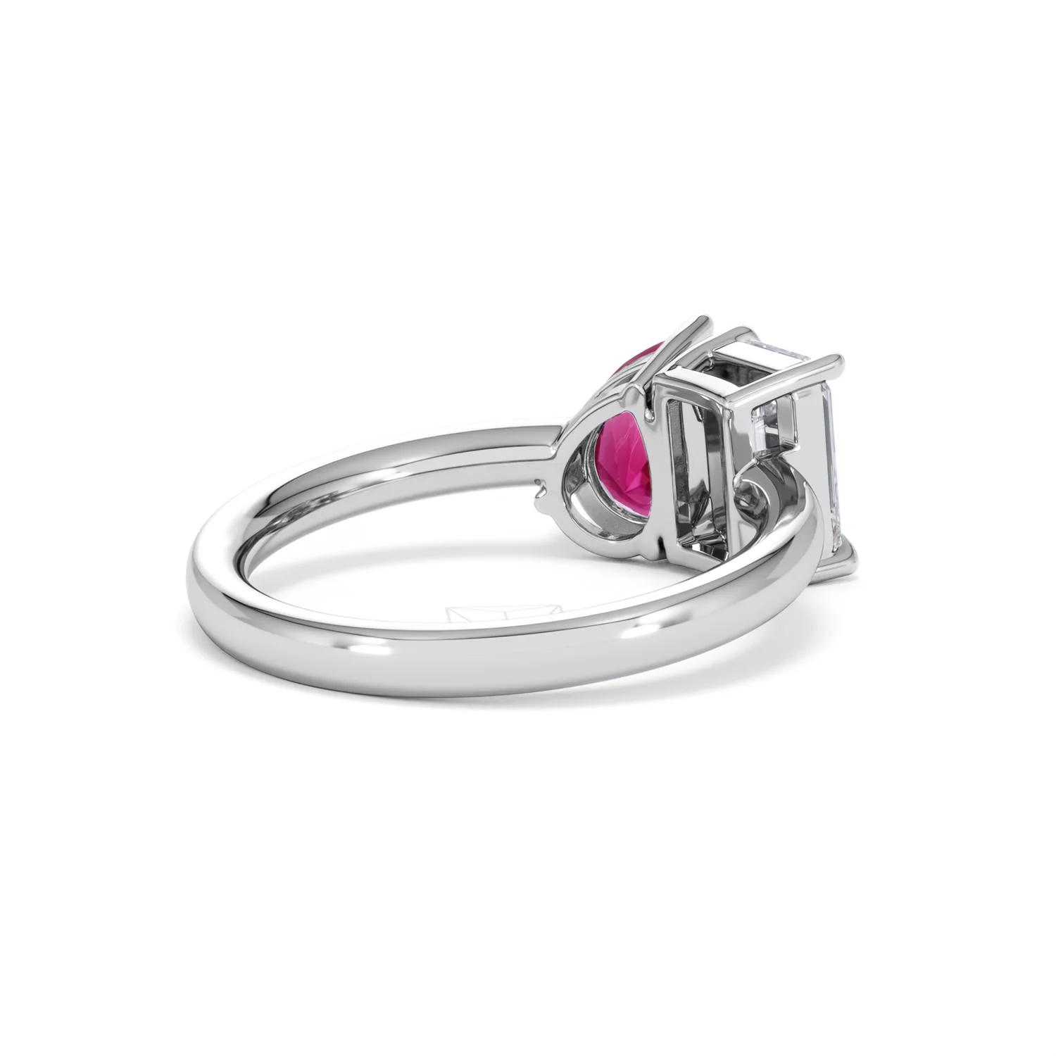 Toi Et Moi 1.50ct Emerald Cut Lab Diamond and 1.50ct Pear Lab Ruby Engagement Ring in Platinum - Image 40
