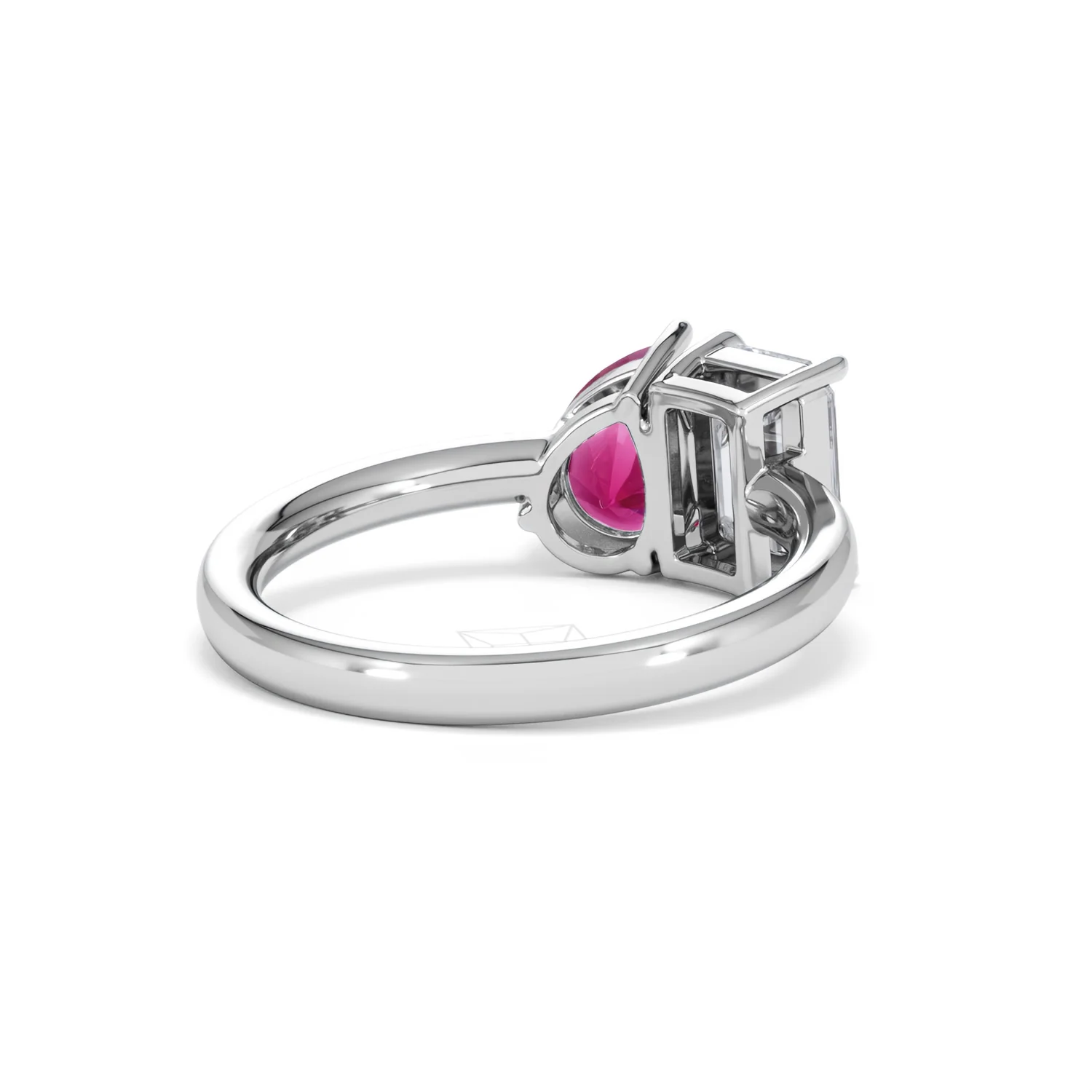 Toi Et Moi 1.50ct Emerald Cut Lab Diamond and 1.50ct Pear Lab Ruby Engagement Ring in Platinum - Image 42