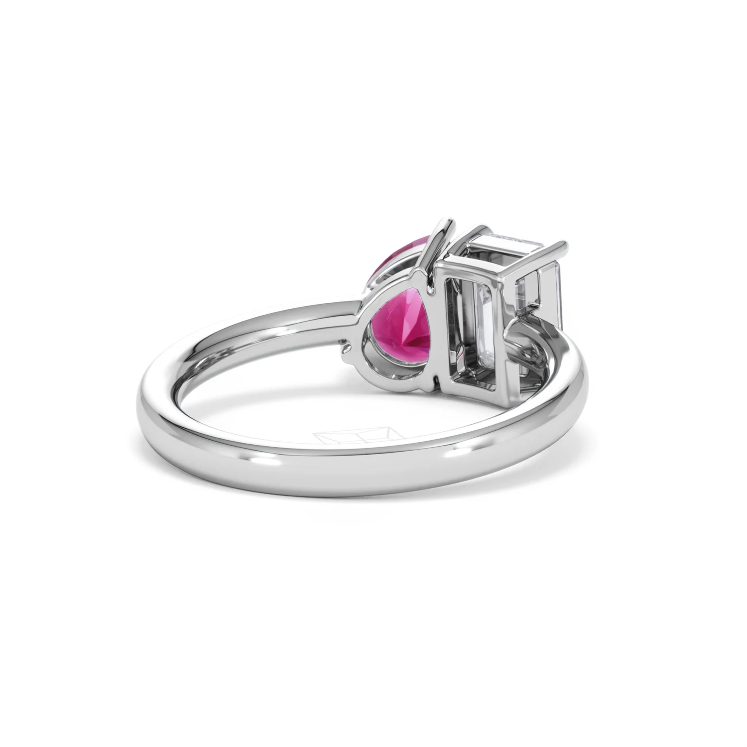 Toi Et Moi 1.50ct Emerald Cut Lab Diamond and 1.50ct Pear Lab Ruby Engagement Ring in Platinum - Image 43