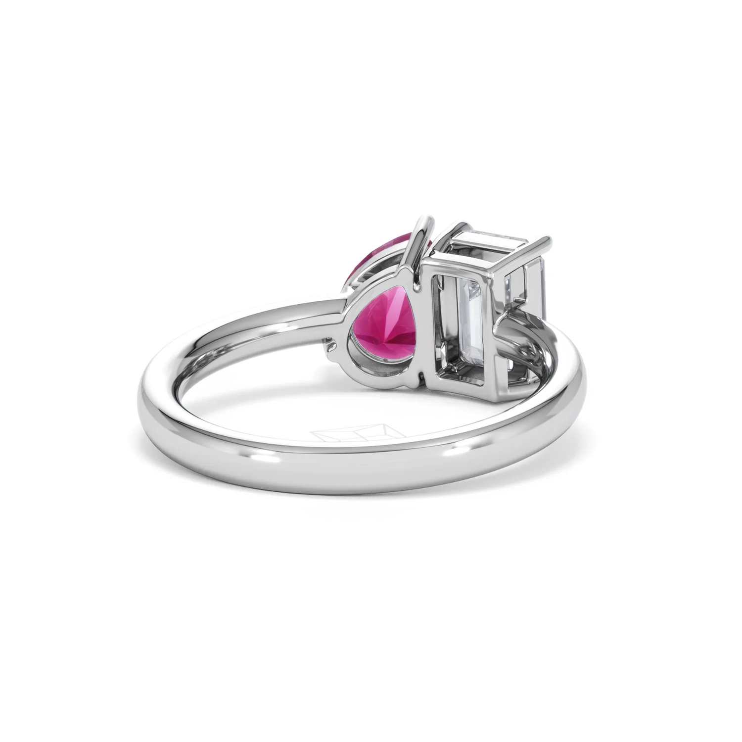 Toi Et Moi 1.50ct Emerald Cut Lab Diamond and 1.50ct Pear Lab Ruby Engagement Ring in Platinum - Image 44