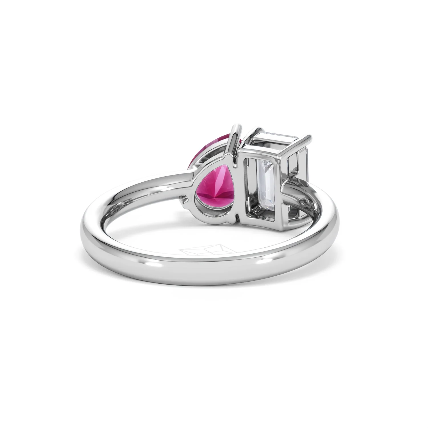 Toi Et Moi 1.50ct Emerald Cut Lab Diamond and 1.50ct Pear Lab Ruby Engagement Ring in Platinum - Image 45