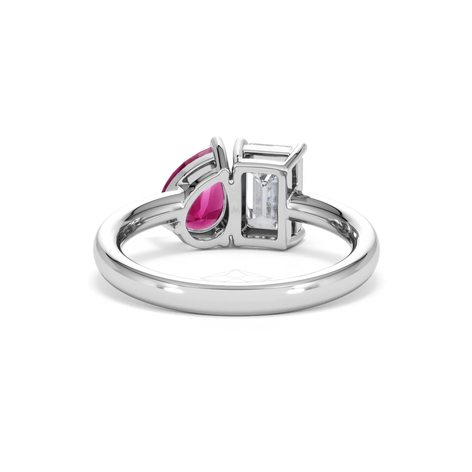 Toi Et Moi 1.50ct Emerald Cut Lab Diamond and 1.50ct Pear Lab Ruby Engagement Ring in Platinum - Image 49